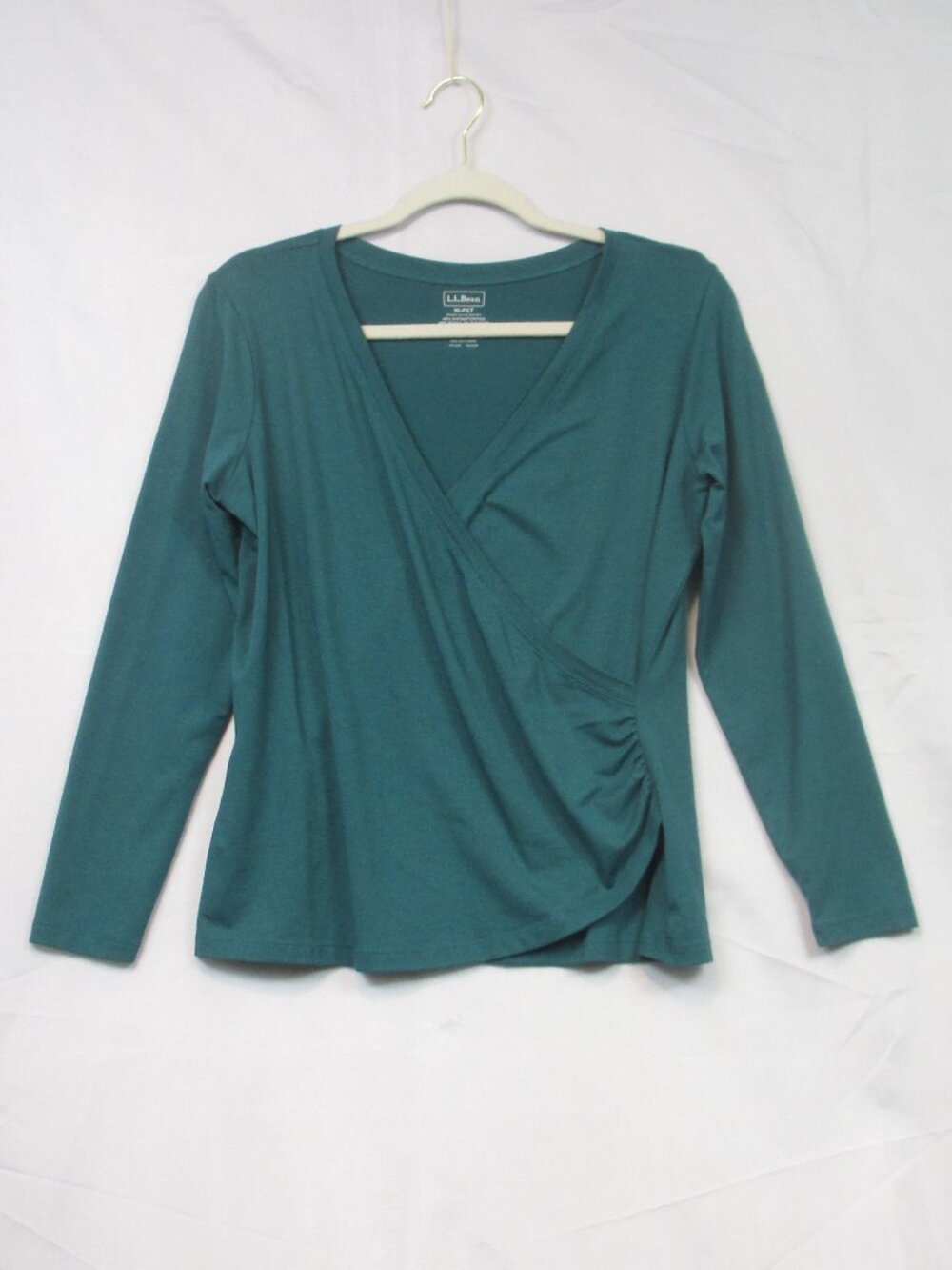 L.L.Bean Green Wrap Top Supima Cotton Modal Stretch Long Sleeve Size M